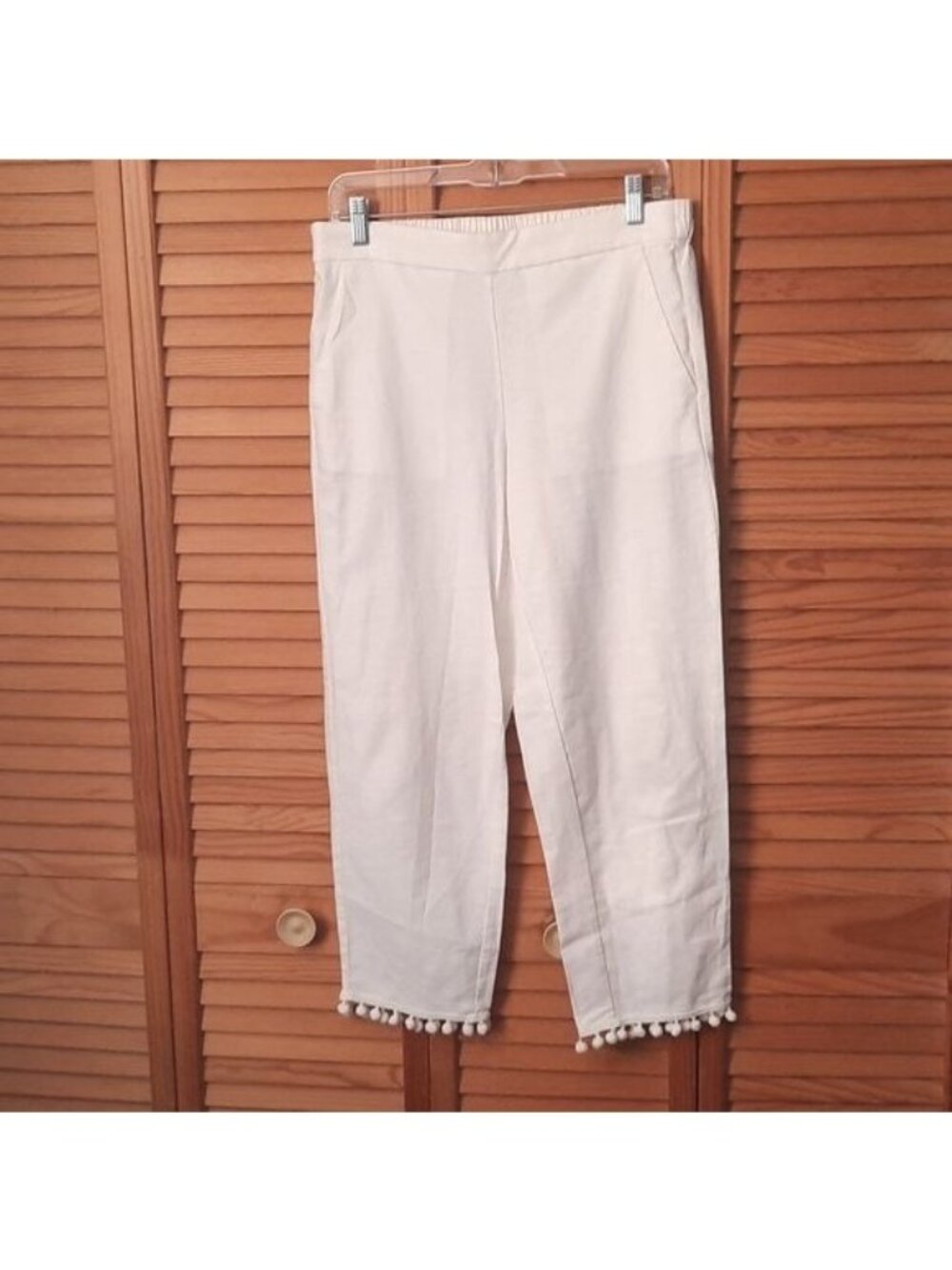 J.Crew Linen White Tassle Hem Hip Pocket Wide Leg Dress Pants Size 6